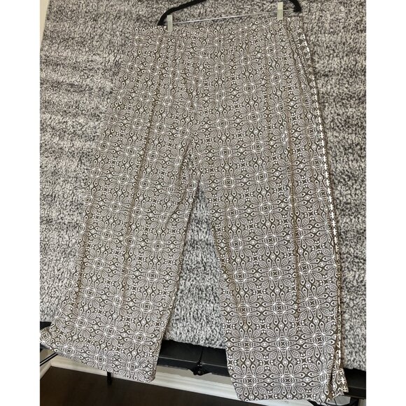 Attitudes Renee 2XP Brown White Floral Geometric Wide Leg Pants Tropical Resort - Picture 2 of 7